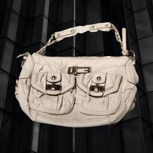 Guess ~ White Leather Bag w/2 Front Pockets, 1 inside zippered pocket.